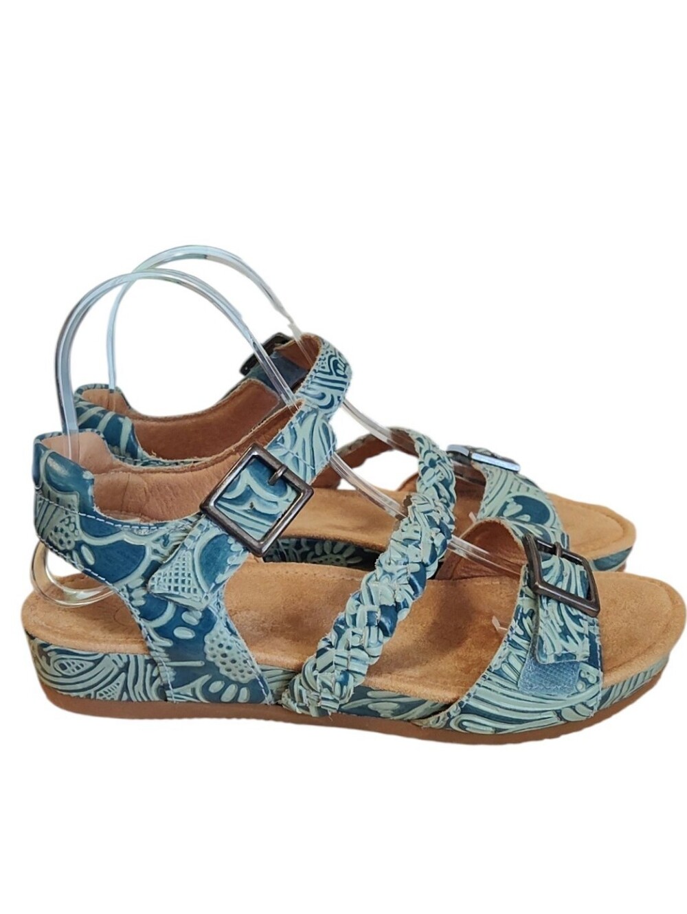 Brioso Solera Floral Tooled Sandals in "Moroccan Blue" Size 7